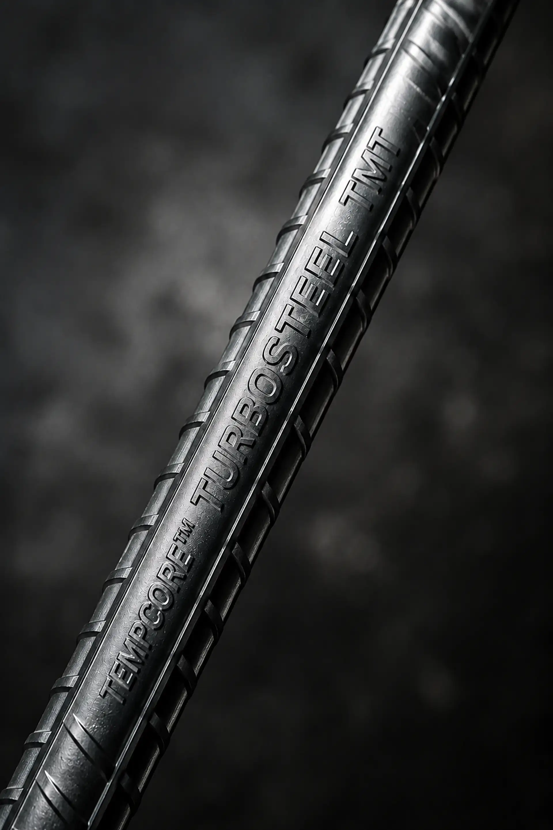 TurboSteel TEMPCORE™ TMT bar — rib detail and branding